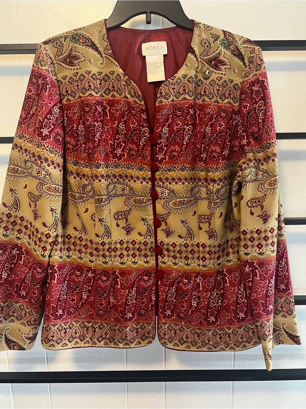 90’s, Koret Women's Paisley Button-Front Jacket - Red & Tan, size 12